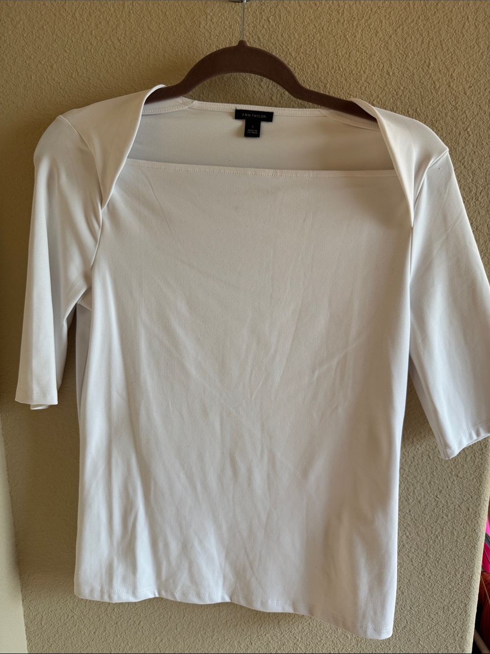 Ann Taylor Cream Square-Neck Long Sleeve Top